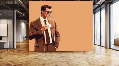 a man with coffee and a smoking pipe stands vector illustration Wall mural