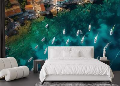 Aerial view of windsurf race in sunny Dalmatian coast, Croatia. Wall mural