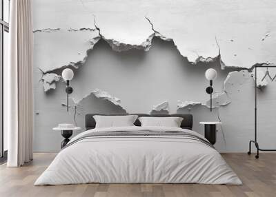 Broken hole white wall texture background fracture Wall mural