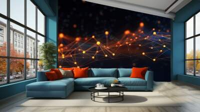 Concept of AI technology, Motion of digital data flow. Communication and technology network concept map with moving lines and dots. Wall mural