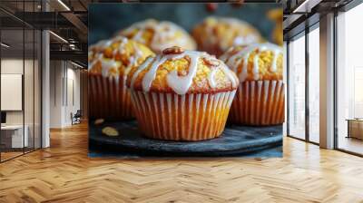 Freshly baked pumpkin muffins with glaze Wall mural