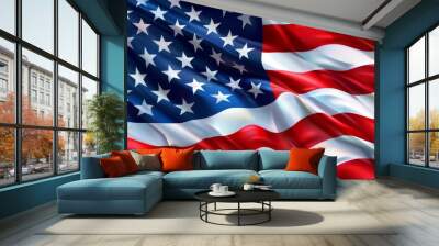 Illustration of flying American flag, memorial day or constitution day of United States. Closeup of waving flag, National flag of USA Wall mural