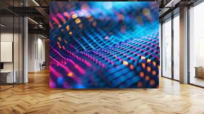 Iridescent 3D grid with dynamic hues, 4K hyperrealistic photo Wall mural