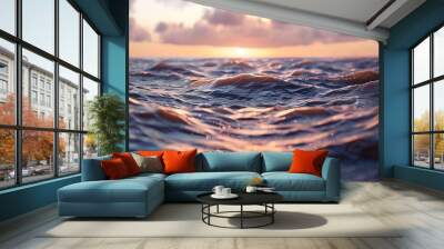 Sunset over calm ocean waves, 4K hyperrealistic photo Wall mural