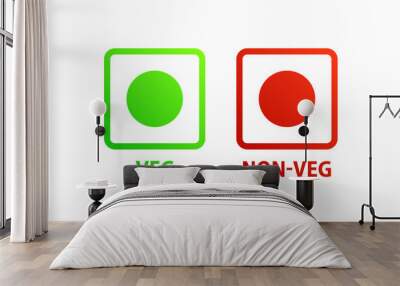 Veg Non-Veg icons. Flat, color, Veg button, Non-Veg button. Vector icons Wall mural