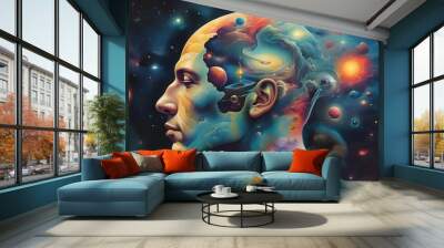 Cosmic Fusion: A Surreal Journey Through the Human Mind and the Universes Wonders Wall mural