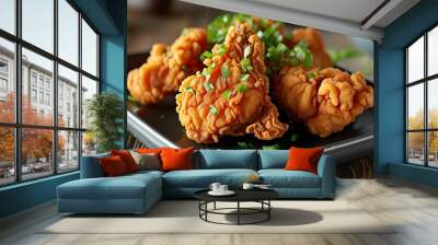 Crispy Fried Chicken Bites with Garlic and Herbs Wall mural