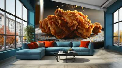 Crispy Fried Chicken Legs in Cinematic Close-Up with Backlighting and High-Quality Details Wall mural