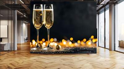 Elegant celebration with champagne glasses against a stylish black backdrop Wall mural