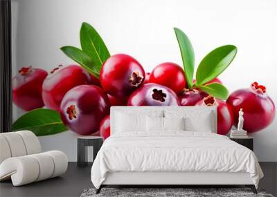 Fresh cranberries on white background for summer fruit design, healthy food inspiration for banners and posters Wall mural