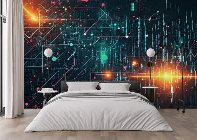 Futuristic Digital Matrix: Abstract Graphic Poster for Web, PPT Backgrounds, and Visual Designs Wall mural