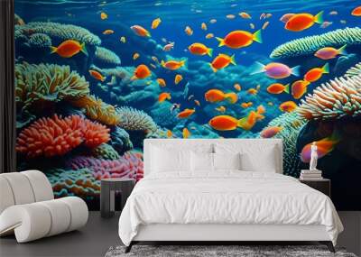 Lively underwater paradise of vibrant coral reefs filled with exotic fish and captivating marine life Wall mural