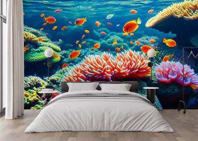 Lively underwater paradise of vibrant coral reefs filled with exotic fish and captivating marine life Wall mural