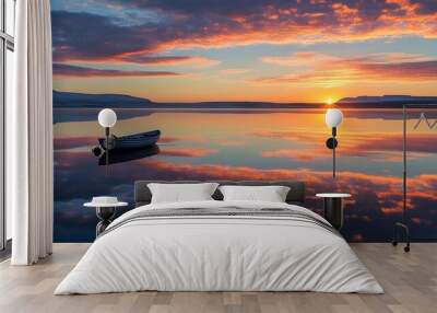 Morning Calm: Reflections of Serenity on Still Waters During Sunrise Paddle Wall mural