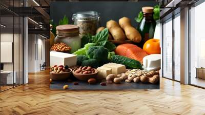 Nutritionist discussing probiotics with patient, showcasing various probiotic-rich foods on the table Wall mural