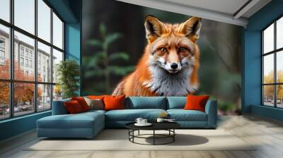 Red fox resting in tranquil forest setting Wall mural