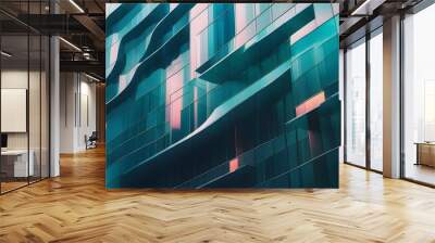 Reflective Glass Surfaces in Abstract Architectural Design Embracing Sunset Hues Wall mural