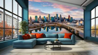 Stunning panoramic view of Winnipegs vibrant downtown skyline against a clear blue sky Wall mural