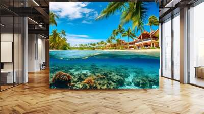 Stunning underwater scenery showcasing luxury resorts alongside a tropical beach, perfect for a summer vacation getaway Wall mural