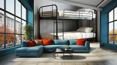 Stylish metal frame bunk bed in modern bedroom setting Wall mural