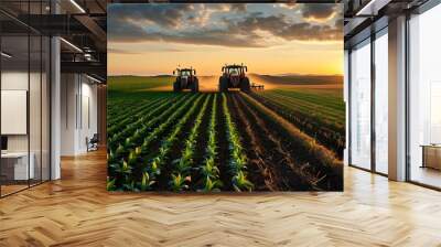 Tractor Plowing Fields: A Symbol of Agricultural Progress and Farmers Dedication to Productive Harvests Wall mural