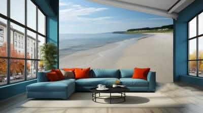 Tranquil beach escape with soft sands and a gentle shoreline, inviting serenity and relaxation Wall mural