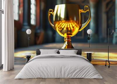 Vibrant 3D Cartoon Golden Goblet Symbolizing Victory and Achievement Wall mural