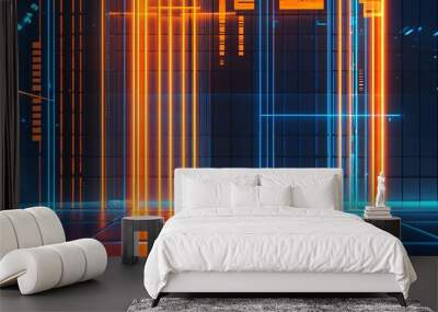 Vibrant neon technology backdrop with dynamic orange and blue elements showcasing a futuristic ambiance Wall mural