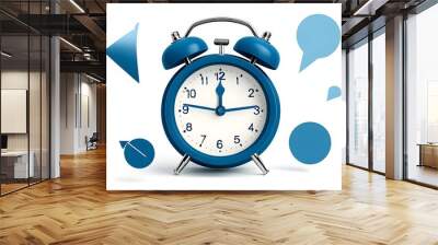 Whimsical blue cartoon alarm clock illustration symbolizing time management and punctuality in a minimalistic design for Back to School themes Wall mural