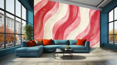 Chic retro pattern wallpaper The combination of pink and white and flowing lines creates a dynamic and eye-catching pattern. which stimulates feelings of nostalgia for the lively beauty of that era. Wall mural