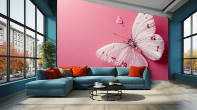 mint blue background Complemented by a large white butterfly that gracefully sits in the corner. The minimalist elements leave plenty of room for additional text or design elements to be added. Wall mural