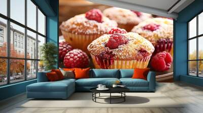 Raspberry Muffins deliver moist and flavorful muffins packed with fresh raspberries. The sweet and sour taste of raspberries goes together perfectly. Makes it perfect for breakfast or a snack. Wall mural