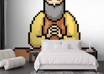 pixel art of old monk meditate Wall mural