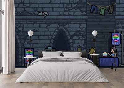 pixel art scene fortune teller alley Wall mural