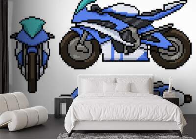 pixel art set isolated modern motorcycle Wall mural