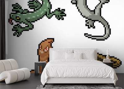 pixel art set isolated reptiles snake lizard Wall mural