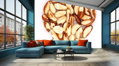 Heart shaped organic brazil nuts containing natural minerals and vitamin, concept of healthy nutrition on a white background Wall mural