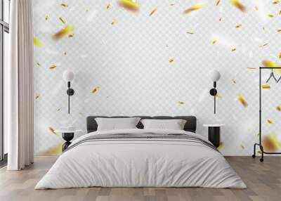 Golden and White confetti flying on transparent background for celebration party, Christmas, New Year, Carnival festivity, Valentine’s Day, Holiday, birthday, festive event decoration. Premium Vector. Wall mural