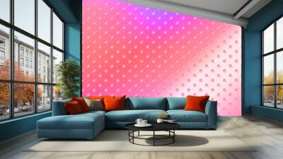 Pink metal stainless steel aluminum perforated pattern texture mesh background. Metallic background pink, 3d banner over perforated background. Glitzy shiny pink chrome industrial surface.Vector EPS10 Wall mural