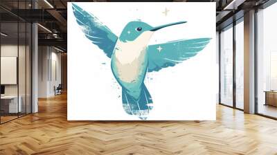 Flat logo of vector Hummingbird, Cute Kawaii Simple Grunge Distressed Print-on-Demand Design for T-shirt, Solid Background Wall mural