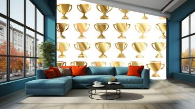 Gold gradient winner award, trophy cups. Trophy cup in flat style. Champion golden cups for winner. Trophies for sports or competition. Rewards and prizes vector. Sports trophy logo, emblem, badge. Wall mural