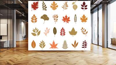 Set of bright autumn falling leaves. Colorful Autumn falling leaves isolated on transparent background. Vector illustration. Hand drawn autumn collection with seasonal plants and leaves cut out Wall mural