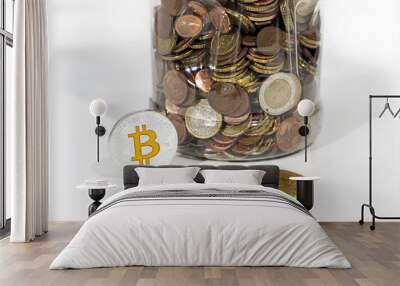 Abstract photo of cryptocyrrency. Some cryptocurrency coins on table. Wall mural