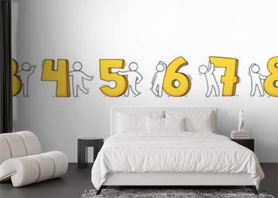 Cute doodle people with numbers from zero to 9 Wall mural