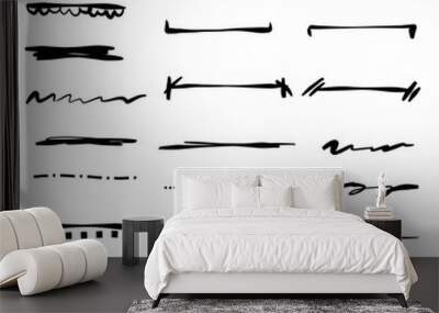 hand drawn set of black vector underlines on a white background Wall mural