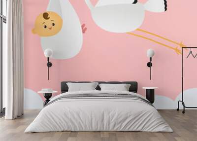 Baby Girl with a Flying Stork Wall mural