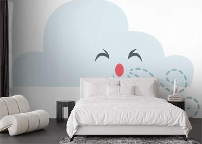 Cute cloud blowing wind Wall mural