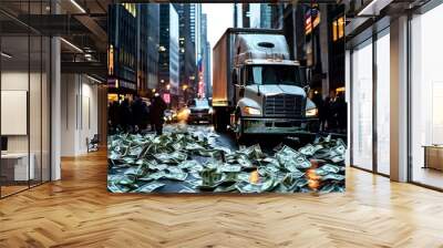 Truck of money in street Wall mural