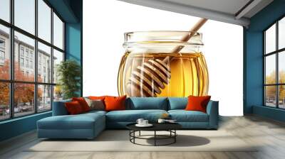 A realistic honey jar with a wooden dipper sweet food element glass texture, isolated on white and transparent background Wall mural