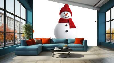 A snowman winter figure 3D illustration with scarf and hat isolated on white and transparent background Wall mural